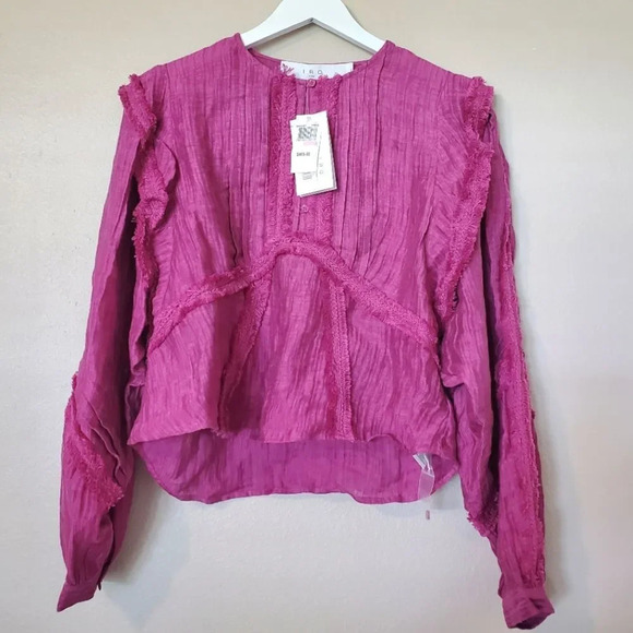 IRO Paris Camer Pleated Long Sleeve Top Size 40 / 8 - Picture 6 of 11